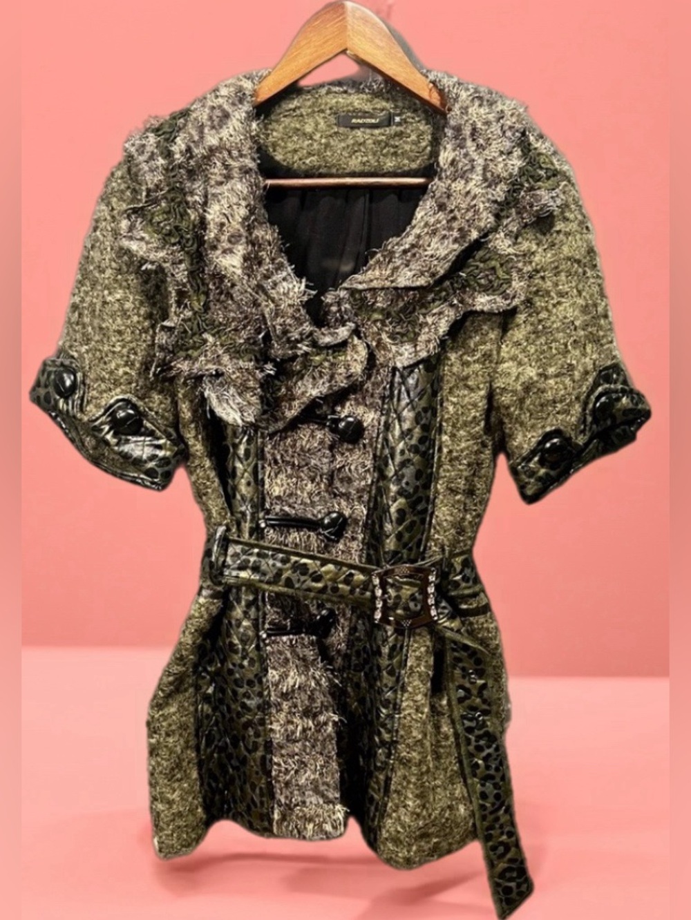 RADZOLI- 🦄Unique Short Sleeve belted Mixed Media Textiles Jacket- Size M